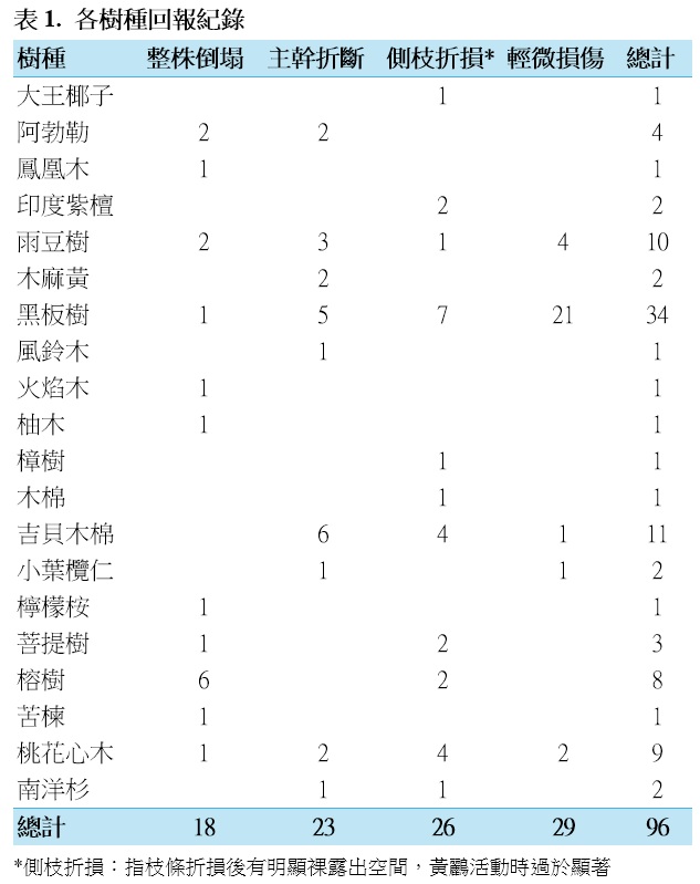 20241128山陀兒颱風 本次回報之所有樹種總紀錄
